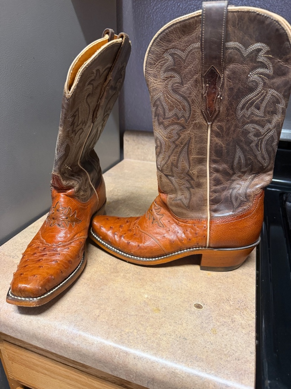 Lucchese Two-Tone Brown and Tan Western Heeled Boots